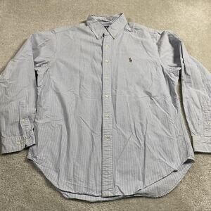Ralph Lauren Shirt Mens 16.5 34/35 Blue White Stripe Classic Fit Oxford